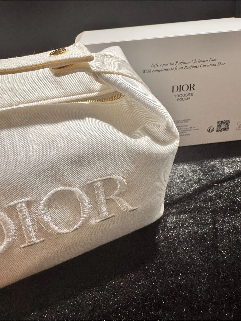 Dior GWP White Embroidered Logo Canvas Cosmetic Pouch